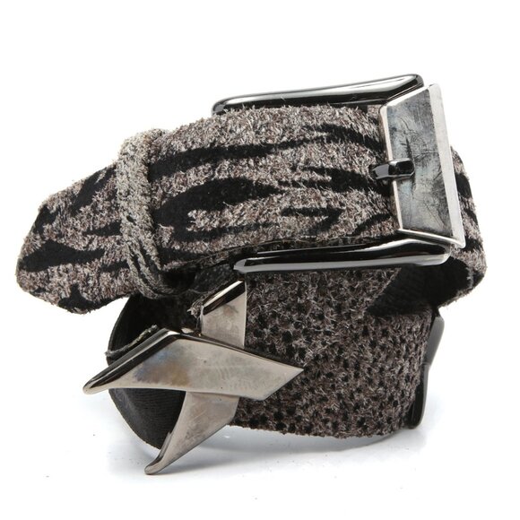 Suzi Roher Animal Print Belt Elastic Metal Fabric Zebra Black Grey Canada Design - Picture 2 of 9